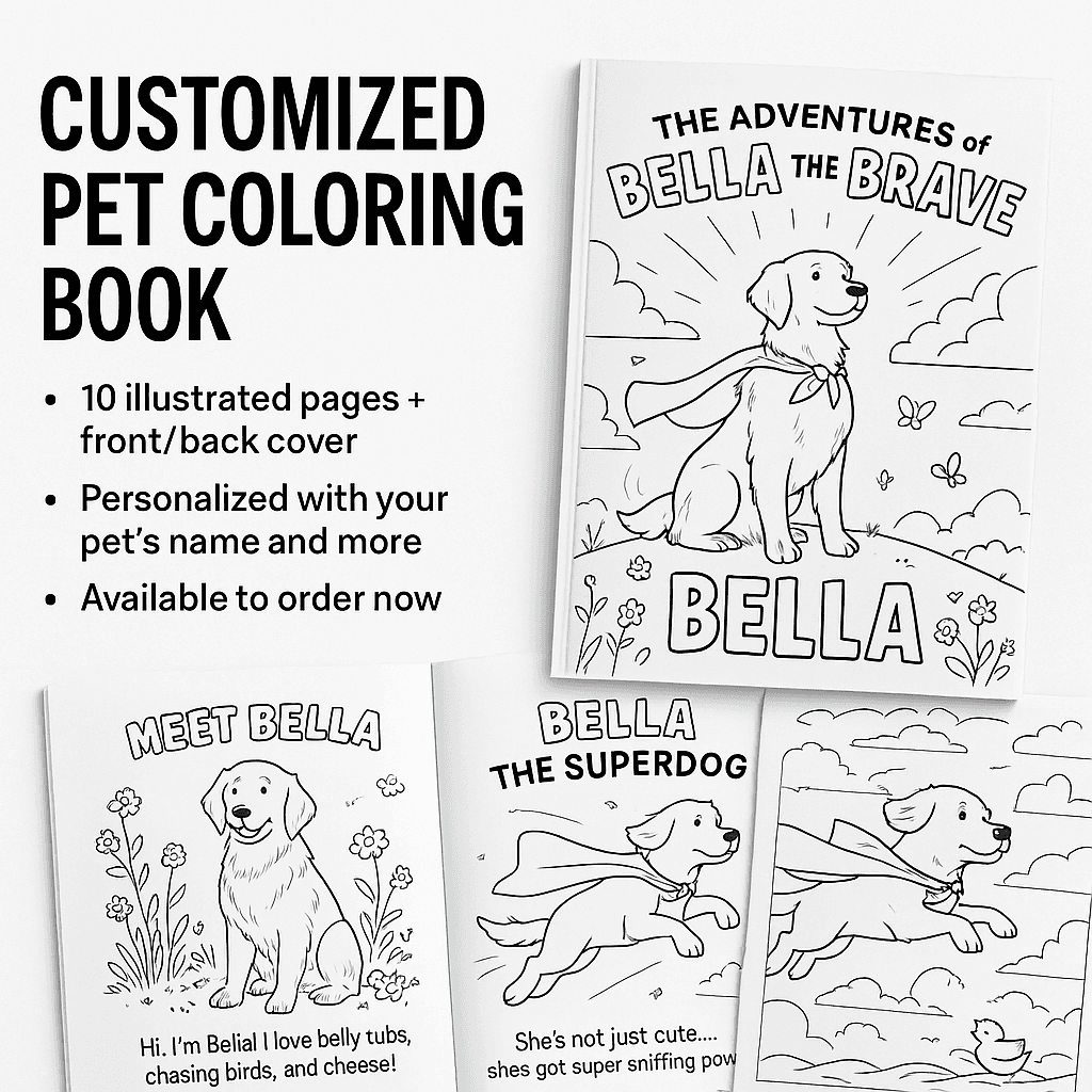 📚10-Page Custom Pet Coloring Book 